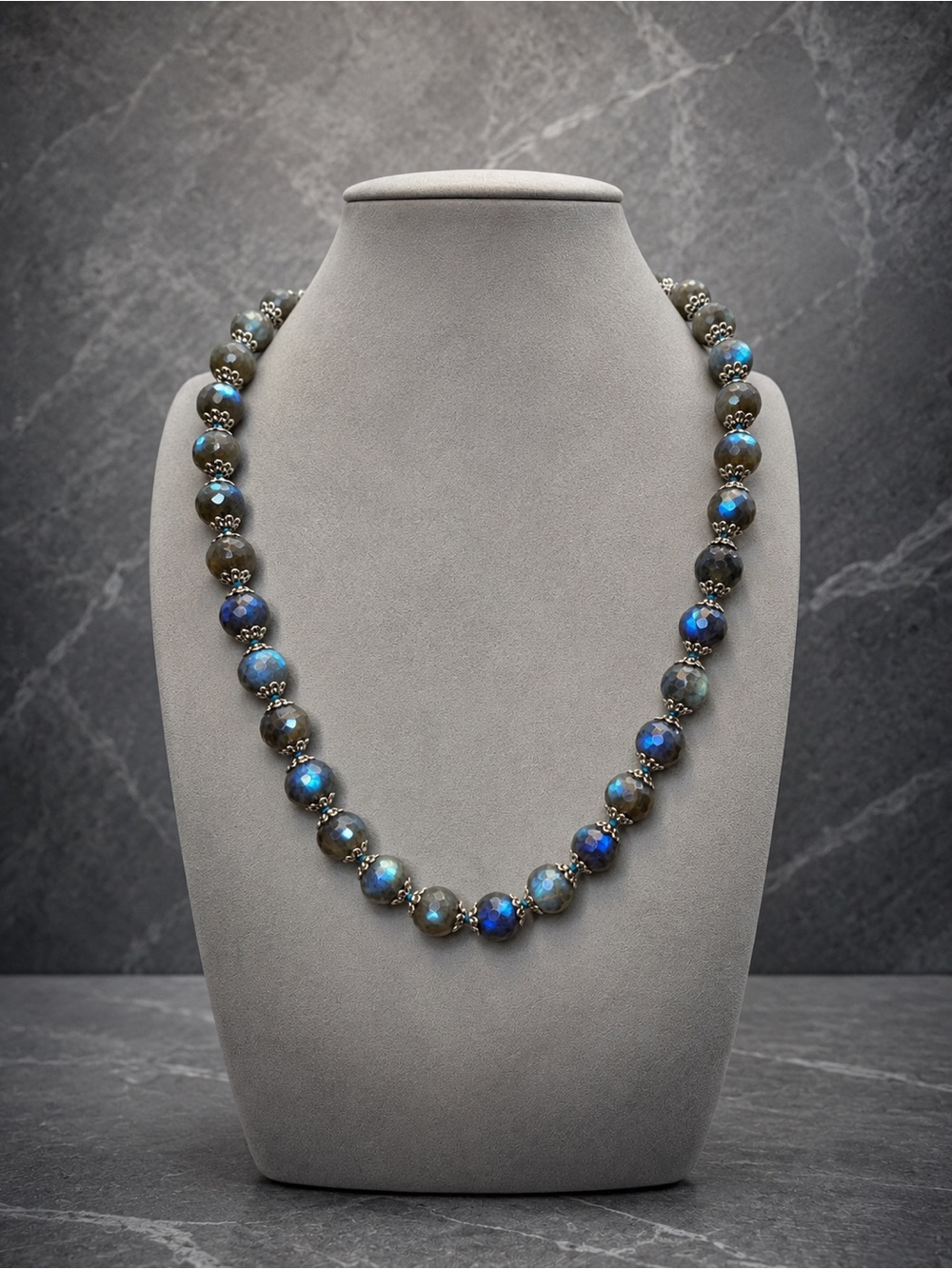 20” Hand Knotted Labradorite Necklace Aprilsplace Original Artisan Blue Flash